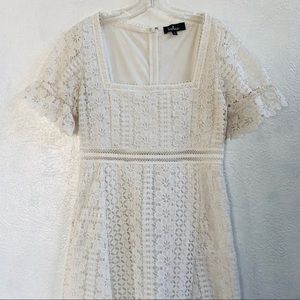 Lulus Love to be Loved white lace midi dress